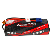 Gens Ace 5300mAh 2S1P 7.4V 60C HardCase Lipo Battery Pack 24# With EC3 Plug For RC Car