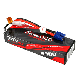 Gens Ace 5300mAh 2S1P 7.4V 60C HardCase Lipo Battery Pack 24# With EC3 Plug For RC Car