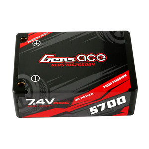 Gens Ace 5700mAh 2S3P 7.4V 60C HardCase Lipo Battery Pack 12# With 4.0mm Bullet To Deans Plug