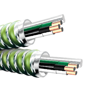 12/4C Solid Copper MC Stat® Steel THHN Insulation 277/480V Light Green Striped Interlocked Armored Cable