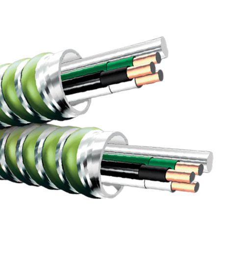 12/2C Solid Copper MC Stat® Steel THHN Insulation Light Green Striped Interlocked Armored Cable