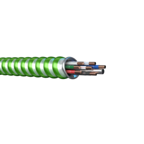 10-3C Solid Copper MC-Stat Plus Steel THHN Insulation Light Green Striped Interlocked Armored Cable