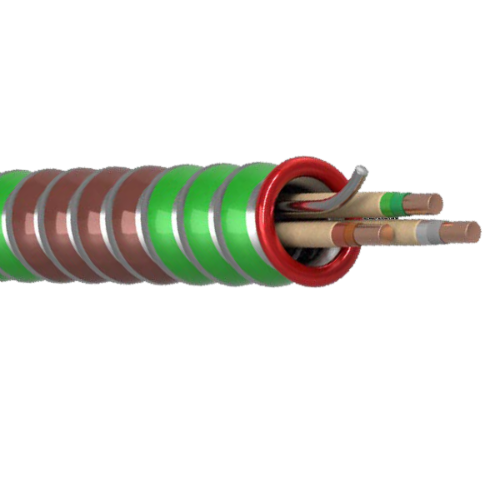 10-2C Solid Copper AC HCF-Lite® Aluminum THHN Insulation Green Striped Interlocked Armored Cable