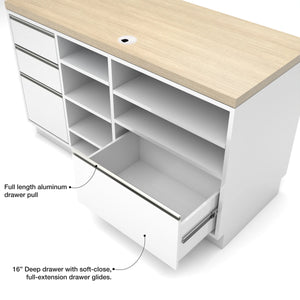 55" Deluxe Cash Wrap Retail Counters Wide-Matte White With Raw Oak Top Econoco DDCW55