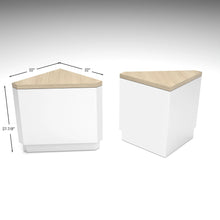 Deluxe Corner Retail Pedestal Counters - Matte White With Raw Oak Top Econoco DDPED22